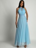 Elegant dress with tulle bottom, blue AZR156